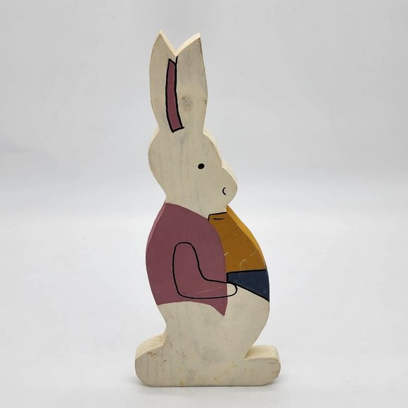 Vintage Tole Painted Bunny Family Wood Figures Dad Mom Sister Brother - Picture 5 of 9